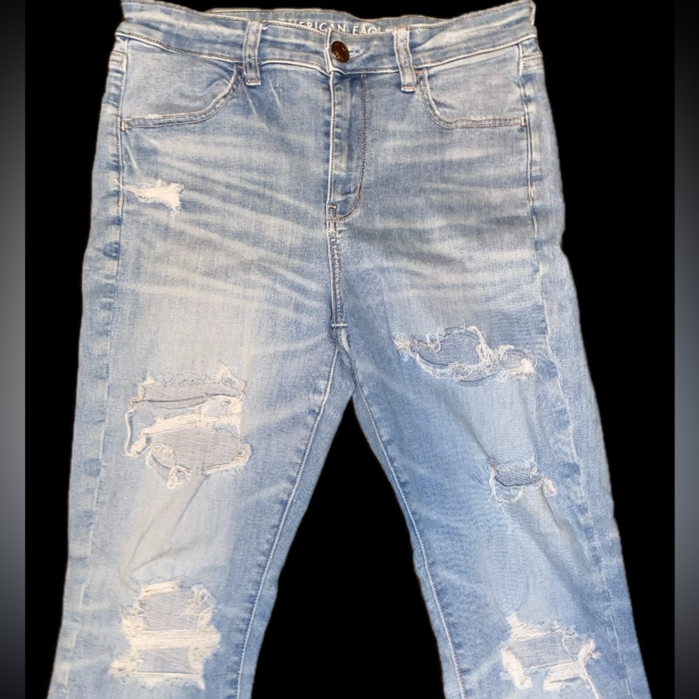 American Eagle, Distressed Skinny Jeans, color Blue. Size 12 short